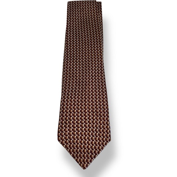 Calvin Klein Brown Silk Geometric Necktie Mid Century Modern Classic - Picture 3 of 12